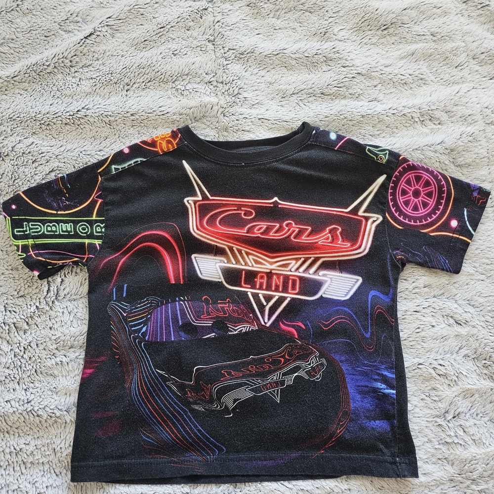 Disney Cars Land Neon T-Shirt - Black and Multicolor